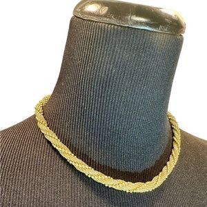 ETIENNE AIGNER Gold toned, Twisted Beaded textured Choker Necklace, vint…